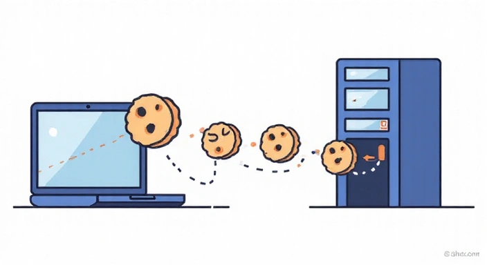 Illustration von Cookies als kleine Dateisymbole, die von einem Browser an einen Server gesendet werden.