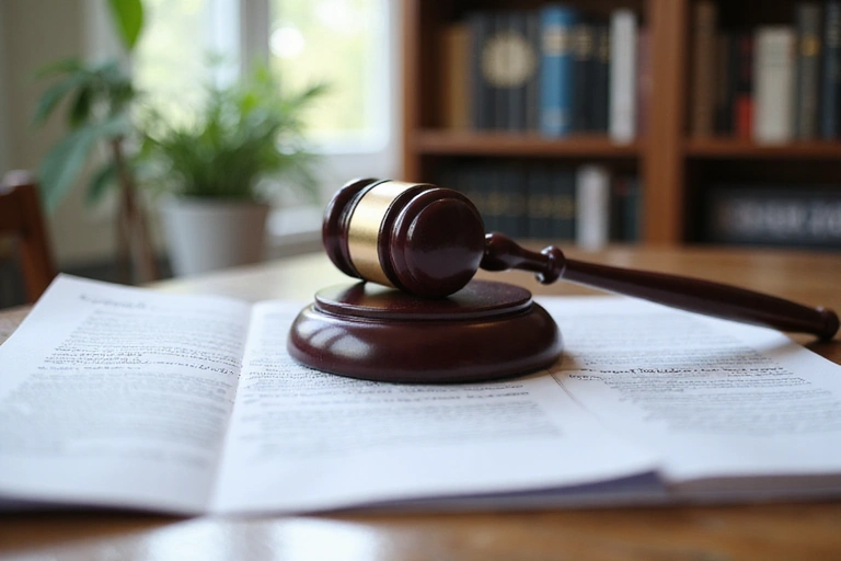 Ein stilisiertes Bild eines Gesetzbuches oder rechtlicher Dokumente, symbolisiert Recht und Ordnung.