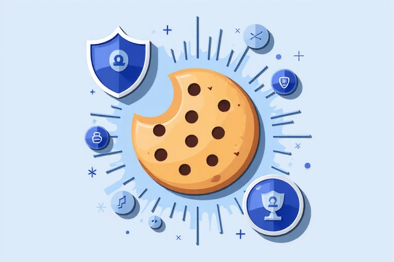 Cookie icon with data flowing around it, representing website tracking